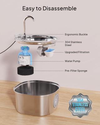 Show full view: PEKTACO Stainless Steel Cat Water Fountain with Big Level Window, 3.2 liter slide 5 of 8