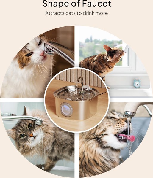 PEKTACO Stainless Steel Cat Fountain with Big Level Window, 6 Filters & 6 Sponges, 3.2 liter