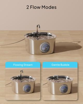 Show full view: PEKTACO Stainless Steel Cat Water Fountain with Big Level Window, 3.2 liter slide 6 of 8