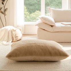 Allisandro Extra Soft Faux Fur Pillow Dog Bed with Removable Cover, Khaki, Large