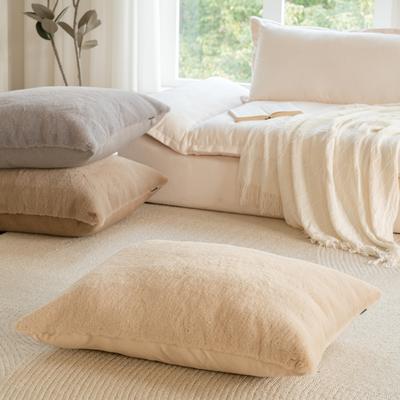 Show full view: Allisandro Extra Soft Faux Fur Pillow Dog Bed with Removable Cover, Khaki, Medium slide 7 of 7