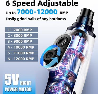 Show full view: Bousnic Smart 6-Speed Quiet Cat & Dog Nail Grinder, White slide 3 of 10