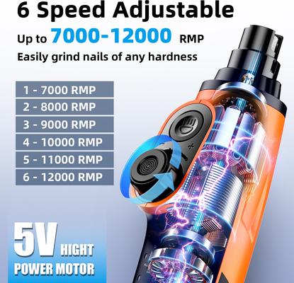 Show full view: Bousnic Smart 6-Speed Quiet Cat & Dog Nail Grinder, Orange slide 2 of 9