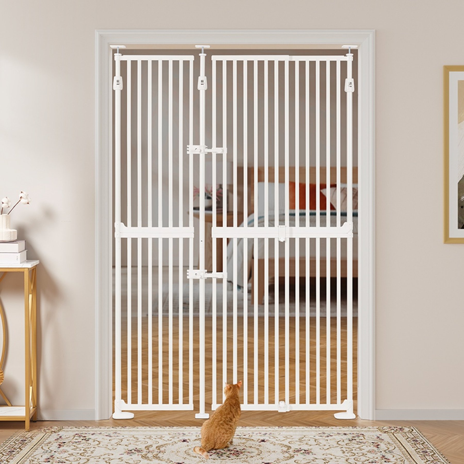 Unipaws Extra Tall Metal Dog & Cat Gate with Width Extension, White