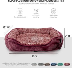 Precious Tails Super Plush Corduroy Sherpa Bolster Cat & Dog Bed, Wine slide 2 of 7