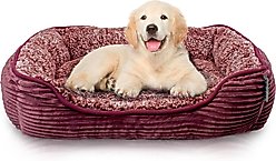 Precious Tails Super Plush Corduroy Sherpa Bolster Cat & Dog Bed, Wine