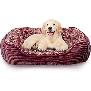Precious Tails Super Plush Corduroy Sherpa Bolster Cat & Dog Bed, Wine
