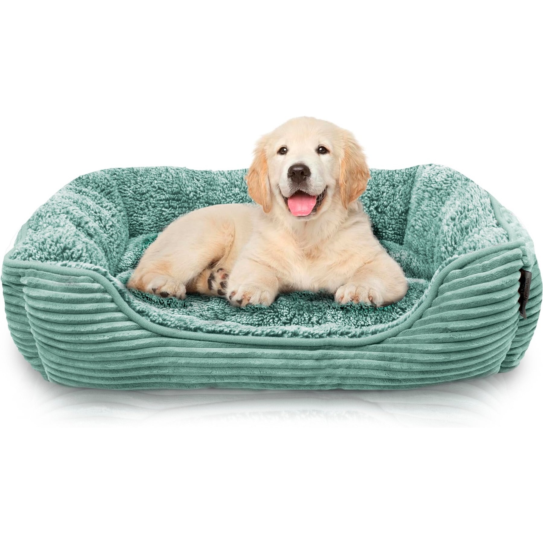 Precious Tails Super Plush Corduroy Sherpa Bolster Cat & Dog Bed, Turquoise