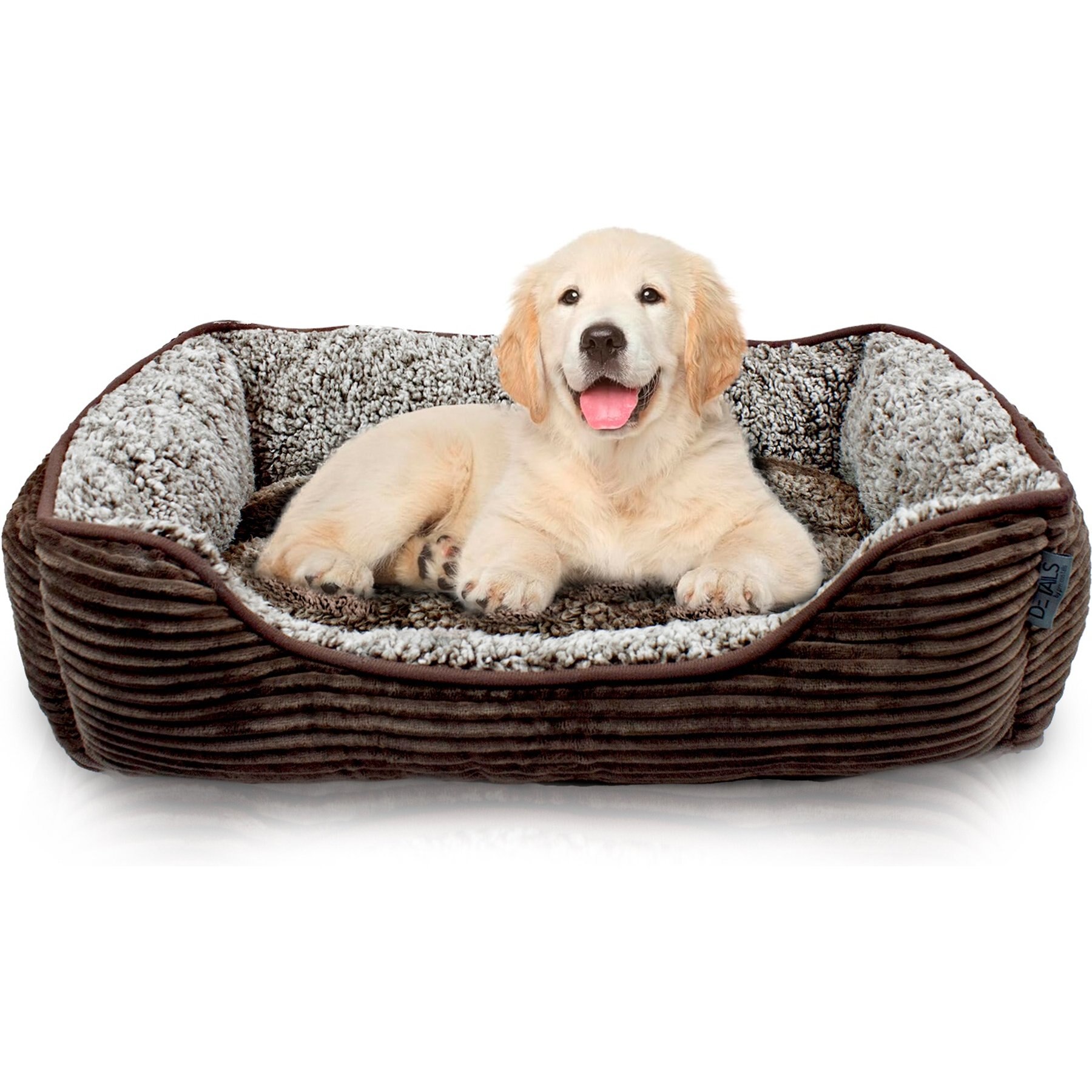 Precious Tails Super Plush Corduroy Sherpa Bolster Cat & Dog Bed, Mocha