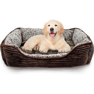 Precious Tails Super Plush Corduroy Sherpa Bolster Cat & Dog Bed, Mocha