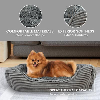 Show full view: Precious Tails Super Plush Corduroy Sherpa Bolster Cat & Dog Bed, Charcoal slide 4 of 9
