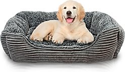 Precious Tails Super Plush Corduroy Sherpa Bolster Cat & Dog Bed, Charcoal