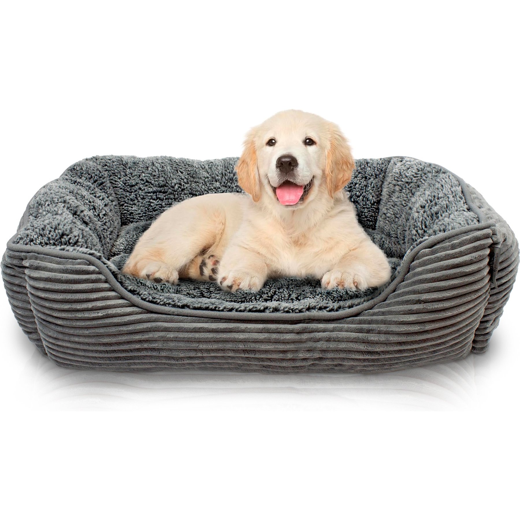 Precious Tails Super Plush Corduroy Sherpa Bolster Cat & Dog Bed, Charcoal