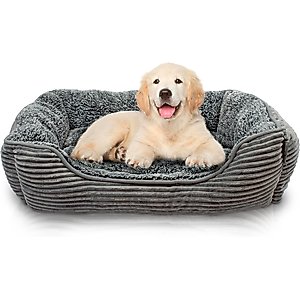 Precious Tails Super Plush Corduroy Sherpa Bolster Cat & Dog Bed, Charcoal
