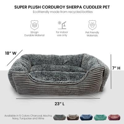 Show full view: Precious Tails Super Plush Corduroy Sherpa Bolster Cat & Dog Bed, Charcoal slide 3 of 9