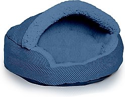 Precious Tails Herringbone Canvas Fleece Deep Dish Covered Cat & Dog Bed, Navy, Small slide 2 of 7