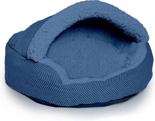 Show full view: Precious Tails Herringbone Canvas Fleece Deep Dish Covered Cat & Dog Bed, Navy, Small slide 8 of 9