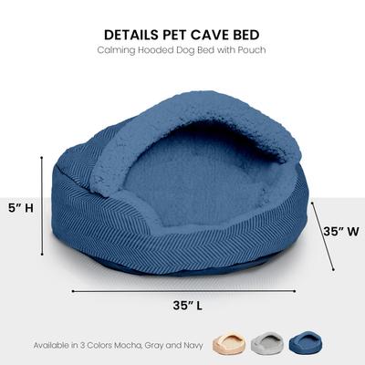 Show full view: Precious Tails Herringbone Canvas Fleece Deep Dish Covered Cat & Dog Bed, Navy, Large slide 3 of 9