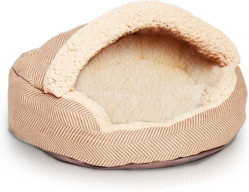 Show full view: Precious Tails Herringbone Canvas Fleece Deep Dish Covered Cat & Dog Bed, Mocha, Small slide 7 of 8