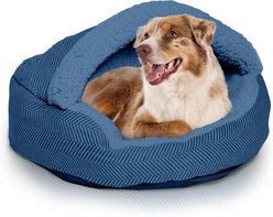 Precious Tails Herringbone Canvas Fleece Deep Dish Covered Cat & Dog Bed, Navy, Small