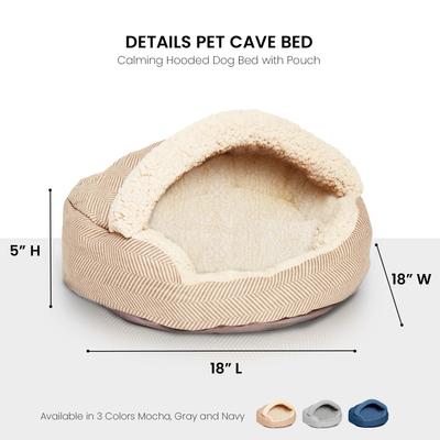 Show full view: Precious Tails Herringbone Canvas Fleece Deep Dish Covered Cat & Dog Bed, Mocha, Small slide 2 of 8