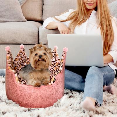 Show full view: Precious Tails Leopard Crown Bolster Cat & Dog Bed, Pink slide 4 of 8