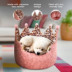 Precious Tails Leopard Crown Bolster Cat & Dog Bed, Pink slide 2 of 7