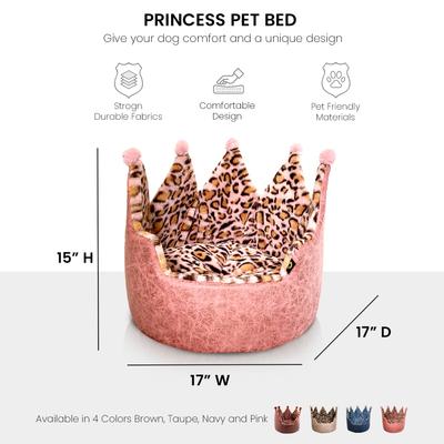 Show full view: Precious Tails Leopard Crown Bolster Cat & Dog Bed, Pink slide 2 of 8