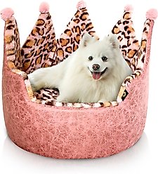 Precious Tails Leopard Crown Bolster Cat & Dog Bed, Pink