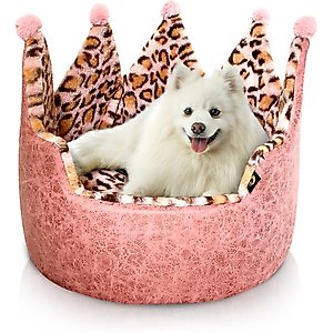 Precious Tails Leopard Crown Bolster Cat & Dog Bed, Pink