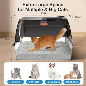 Lobeve Stainless Steel Cat Litter Box with Lid, Litter Scoop & Litter Mat, X-Large, Black