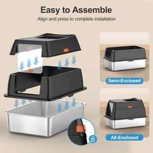 Lobeve Stainless Steel Cat Litter Box with Lid, Litter Scoop & Litter Mat, X-Large, Black
