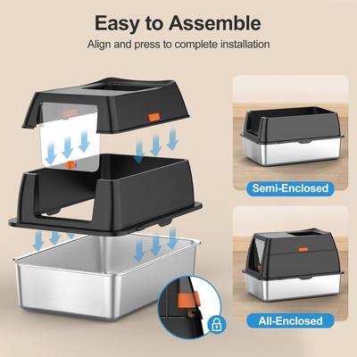 Show full view: Lobeve Stainless Steel Cat Litter Box with Lid, Litter Scoop & Litter Mat, X-Large, Black slide 4 of 11