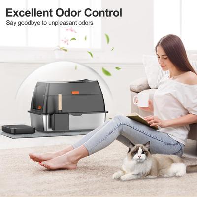 Show full view: Lobeve Stainless Steel Cat Litter Box with Lid, Litter Scoop & Litter Mat, X-Large, Black slide 8 of 11