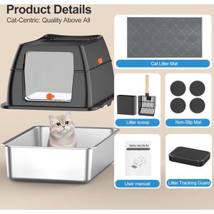 Lobeve Stainless Steel Cat Litter Box with Lid, Litter Scoop & Litter Mat, X-Large, Black