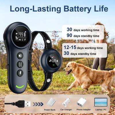 Show full view: Bousnic 2-in-1 Smart Anti-Bark Collar & 3300ft Remote Waterproof Dog Shock Collar, Dark Blue slide 5 of 6