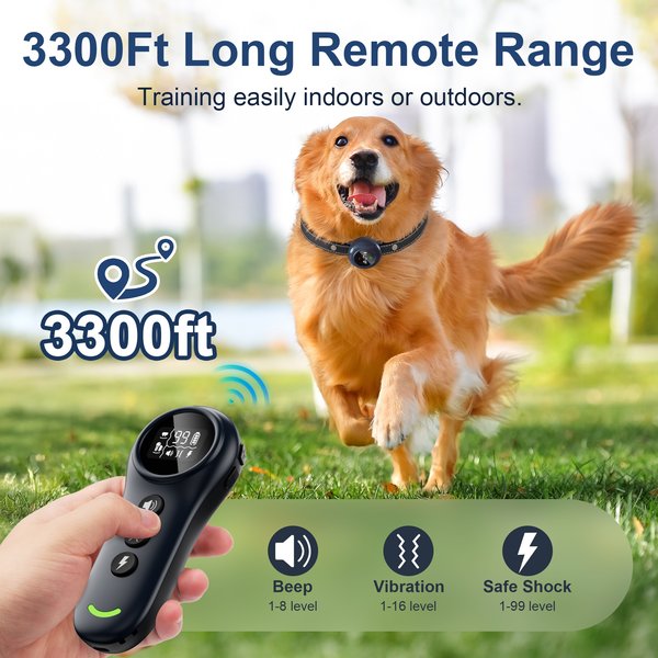 Bousnic 2-in-1 Smart Anti-Bark Collar & 3300ft Remote Waterproof Dog Shock Collar, Dark Blue