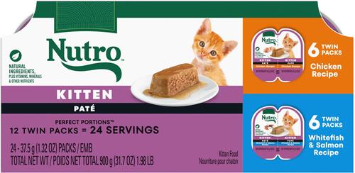 Show full view: Kitten Variety Pack: Nutro Perfect Portions Variety Pack Pate Wet Food, 2.6-oz, case of 12 twin-packs + Greenies Smartbites Chicken Flavor Crunchy Treat, 16-oz tub + Nutro Wholesome Essentials Chicken & Brown Rice Recipe Dry Food, 3-lb bag slide 2 of 9