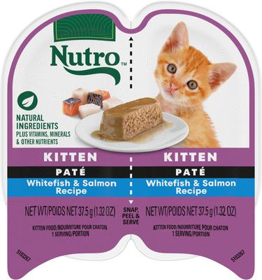 Show full view: Kitten Variety Pack: Nutro Perfect Portions Chicken Recipe Pate Wet Food, 2.6-oz, case of 24 twin-packs + Nutro Perfect Portions Whitefish & Salmon Recipe Pate Wet Food, 2.6-oz, case of 24 twin-packs + Sheba Perfect Portions Salmon Soft Pate Wet Food, 2.6-oz twin-pack trays, case of 24 slide 5 of 9