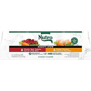 Nutro Hearty Stew Variety Pack Chunky Beef, Tomato, Carrot & Pea Stew & Tender Chicken Adult Wet Dog Food, 12.5-oz can, case of 12