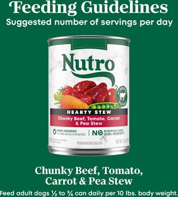 Show full view: Nutro Hearty Stew Adult Chunky Beef, Tomato, Carrot & Pea Canned Wet Dog Food, 12.5-oz, case of 12 slide 8 of 11