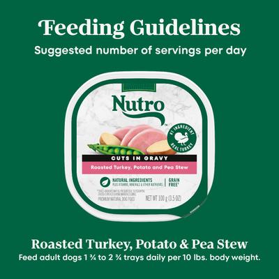 Show full view: Nutro Grain-Free Roasted Turkey, Potato & Pea Stew Cuts in Gravy Adult Wet Dog Food, 3.5-oz, case of 24 slide 8 of 11