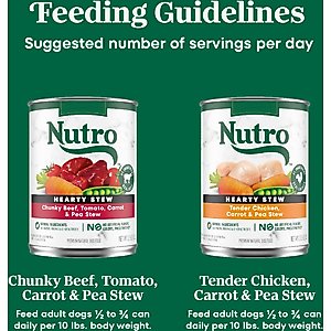 Nutro Hearty Stew Variety Pack Chunky Beef, Tomato, Carrot & Pea Stew & Tender Chicken Adult Wet Dog Food, 12.5-oz can, case of 12