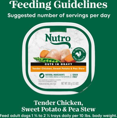 Show full view: Nutro Grain-Free Tender Chicken, Sweet Potato & Pea Stew Cuts in Gravy Adult Wet Dog Food Trays, 3.5-oz, case of 24 slide 8 of 11