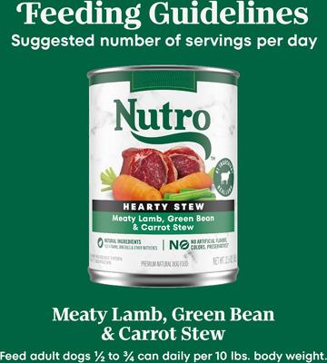 Show full view: Nutro Hearty Stew Meaty Lamb, Green Bean & Carrot Cuts in Gravy Grain-Free Adult Canned Wet Dog Food, 12.5-oz, case of 12 slide 8 of 11