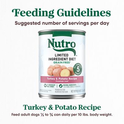 Show full view: Nutro Limited Ingredient Diet Premium Loaf Turkey & Potato Grain-Free Adult Canned Wet Dog Food, 12.5-oz, case of 12 slide 8 of 11