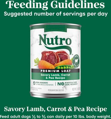 Show full view: Nutro Premium Loaf Savory Lamb, Carrot & Pea Recipe Grain-Free Adult Canned Wet Dog Food, 12.5-oz, case of 12 slide 8 of 11