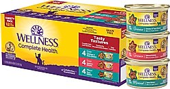 Wellness Complete Health Tasty Textures Variety Pack Natural Salmon, Tuna & Chicken Recipes Wet Cat Food, 3-oz can, case of 12