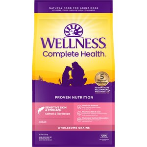 Wellness Complete Health Sensitive Skin & Stomach Natural Adult Salmon & Rice Recipe Dry Dog Food, 24-lb bag