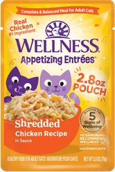 Wellness Appetizing Entrees Shredded Chicken Natural Grain-Free Wet Cat Food, 2.8-oz pouch, case of 8